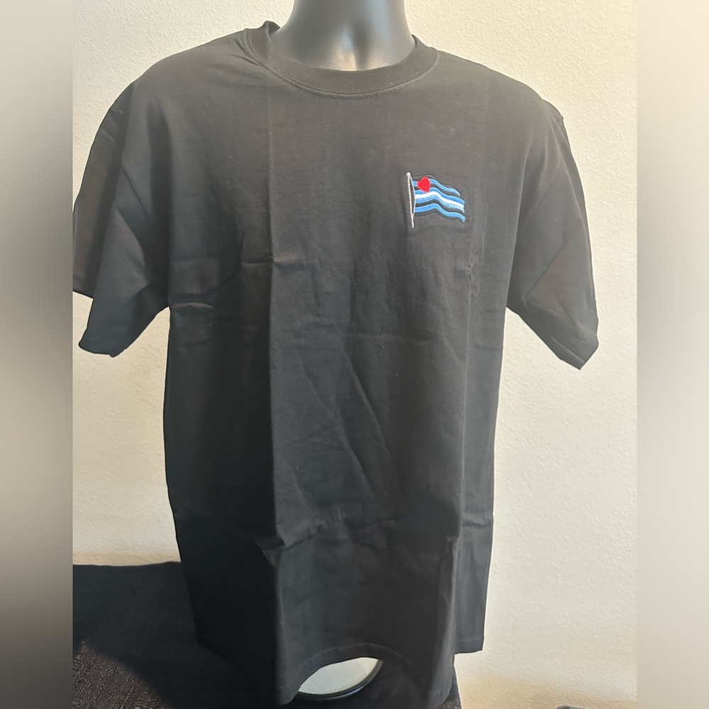 Black T Shirt w Leather Pride Flag Logo
